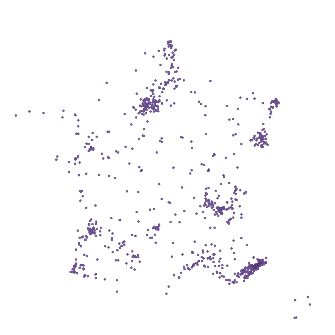 Carte de la France formée de points violets, chacun représentant un projet PV de la communauté Eturnity