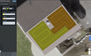 Inverter and string design in the Eturnity Expert platform, with the modules of a roof assigned to strings